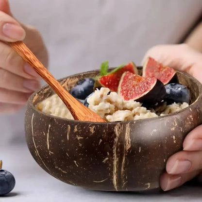 Wholesale Natural Coconut Bowls For Serving Dishes Salad Oatmeal Yogurt Reusable Wooden Coconut Shell Bowl Kitchen Tableware Set