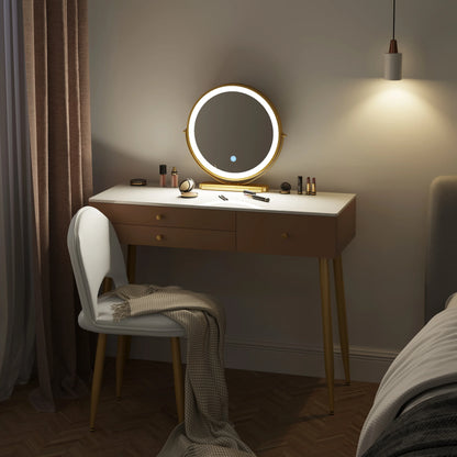 1SET Vanity Dressing Table Cosmetic Make up Table with Lighting Adjustable LED Mirror Light 3 Drawers Velvet Stool for Bedroom