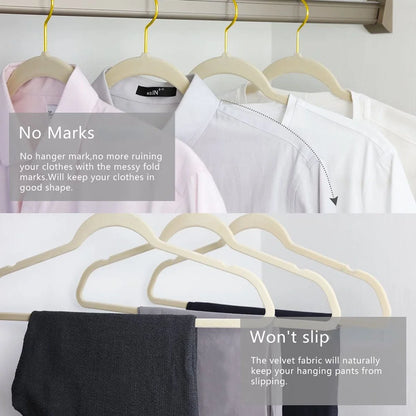 43CM Seamless Flocking New Golden Hook Flocking Hanger Dry and Wet Wardrobe Storage Adult Magic Hanger