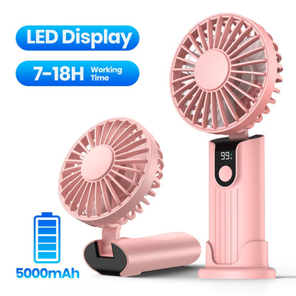 TOPK Portable Handheld Fan 5000mAh USB Rechargeable Foldable Fan 3 in 1 Personal Travel Fan with Digital Display Desk Fan