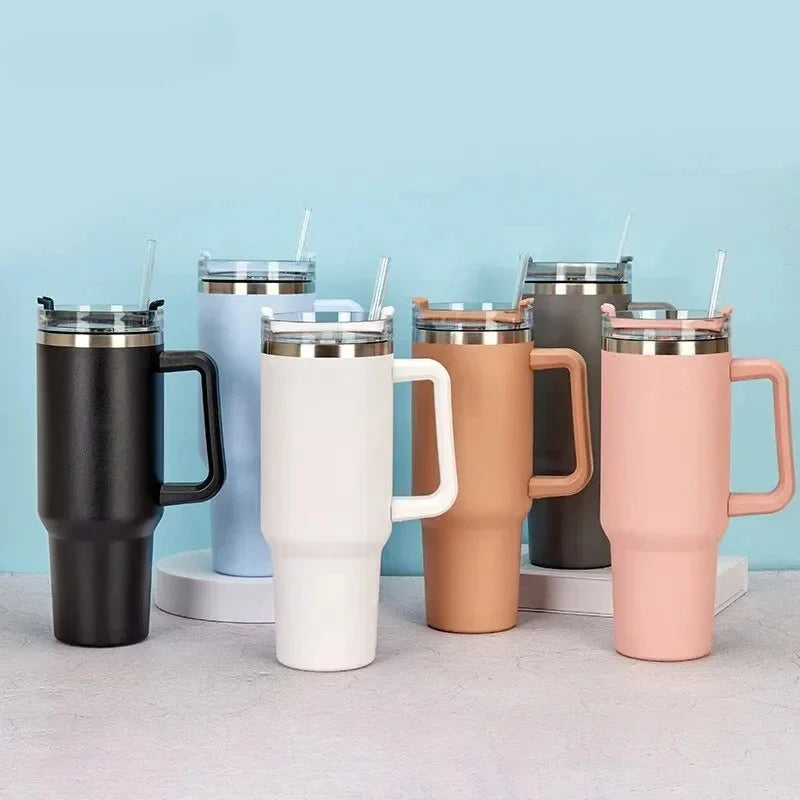 1200ML 304 Stainless Steel Insulated Water Bottle Hot Coffee Car Cup Hot And Cold Mug Thermos Bottle With Handle Straw Sports Av