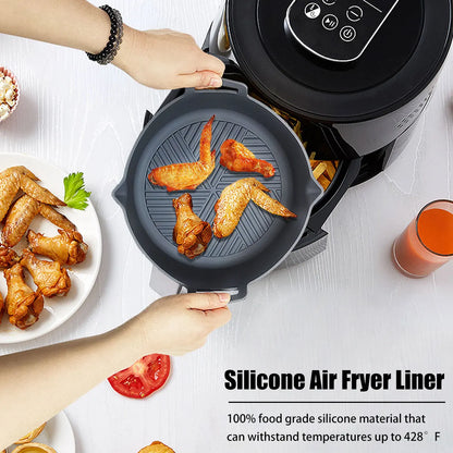 Air Fryer Silicone Pot 8 Inch Reusable Air Fryer Silicone Basket Replacement for Paper Liners Bpa-Free Round Silicone Baking Pan