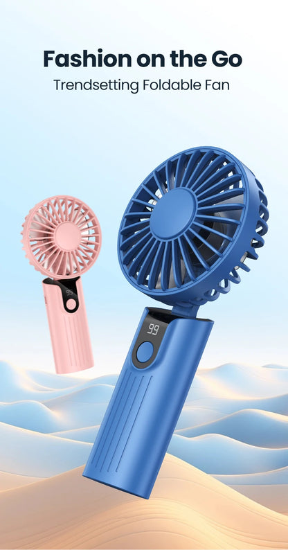 TOPK Portable Hand Held Fan,5000mAh 2-IN-1 Neck HandHeld Fan 180° Foldable Whisper-Quiet Brushless Motor Comes with Hanging Rope