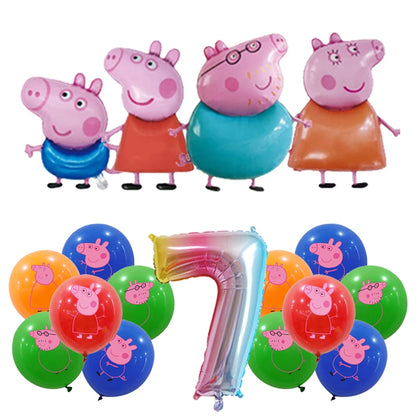 Peppa Pig Birthday Party Decoration Foil Latex Balloon For Kid Event Supplies Banner Backdrop Disposable Tableware Plate Cup