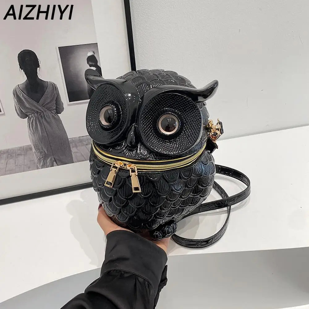 Women 3D Owl Shoulder Bag PU Leather Animal Shape Crossbody Bag Detachable Strap Simulated Owl Satchel Bag Girls Daily Bag