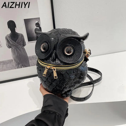 Women 3D Owl Shoulder Bag PU Leather Animal Shape Crossbody Bag Detachable Strap Simulated Owl Satchel Bag Girls Daily Bag