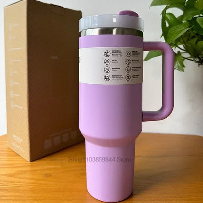 40oz Tumbler Vacuum Insulated Thermos Custom Travel Cup Stainless Steel Water Bottle Coffee Mugs With Handle Outdoor Drinkware ﻿