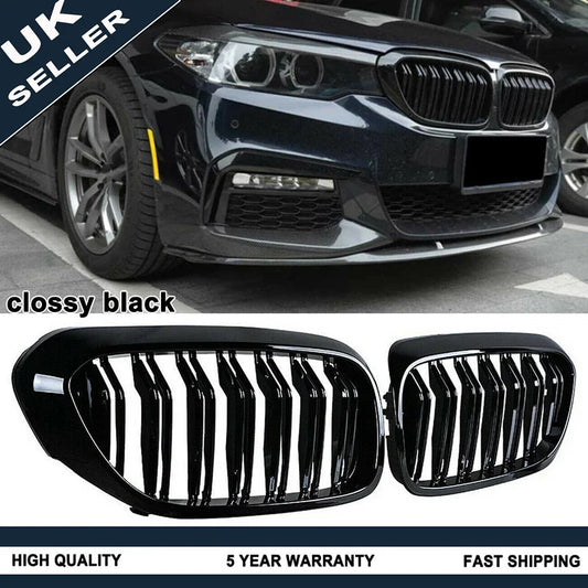 1 Pair Grille For BMW G30 G31 5 Series Sport M5 Front Kidney Dual Slats Racing Grill Gloss Black Replacement Part Double Line