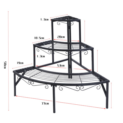 Outdoor Indoor Pot Plant Stand Garden Metal 3 Tier Quarter Round Planter Corner Shelf Display Holder