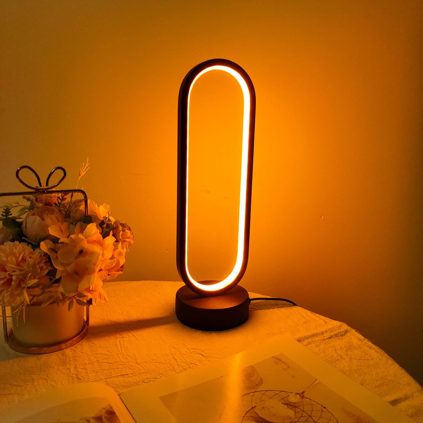 1PC Lamp bedroom Ring Lamp Living Room Three-color Dimming Bedside Lamp LED Night Light Lampara recargable Night stand lamp