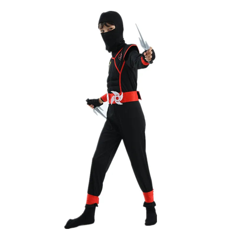 Ninja Costume for Kids Black Deluxe Ninja Costume for Boys Halloween Ninja Costume Dress Up with Knife Fork for Kids (10-12 Yrs)