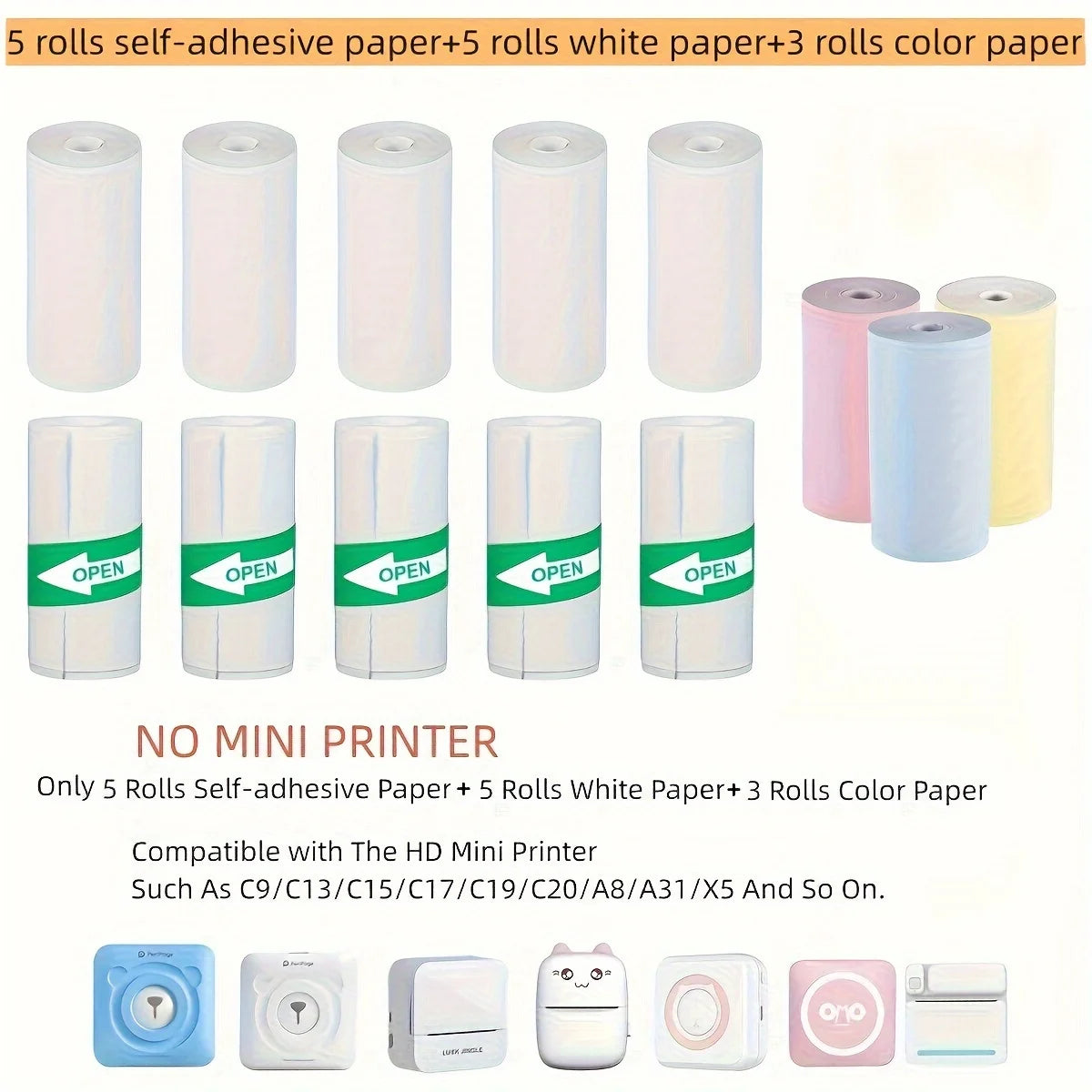 57x25mm Mini Printer Paper Thermal Label Sticker Color Photo White Self-Adhesive Paper For Mini Portable Pocket Mobile Printer