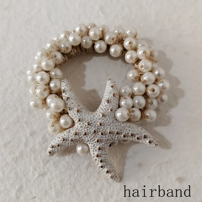 Trendy luxury  Starfish  Flower Elastic Pearl  Bracelet Bangle Jewelry For Women Party Gift