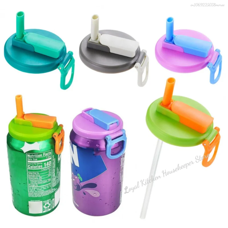 1pcs Silicone Lid Cover With 2 Straws Reusable Soda Can Lid Portable Canned Beverages Juice Beer Straw Cap For Home Picnic