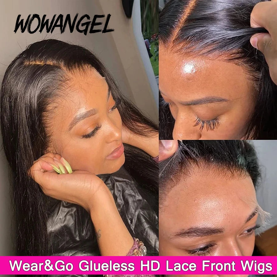 Wow Angel Skinlike Glueless Wigs 13x6 HD Lace Front Wigs Melt Skins 250% Straight Hair Pre Plucked Human Hair Wigs For Woman