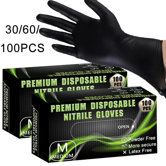 30/60/100PCS Disposable black nitrile gloves,waterproof black nitrile gloves for household cleaning,kitchen cooking tools