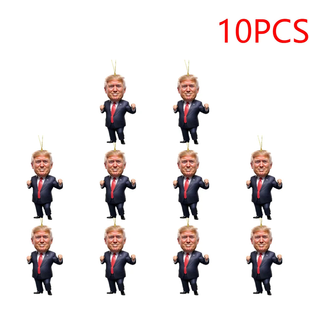 10PCS Cartoon Trumps Pendant Crossborder Acrylic Flat Car Interior Pendant Keychain Pendant Car Rearview Mirror Backpack Keyring