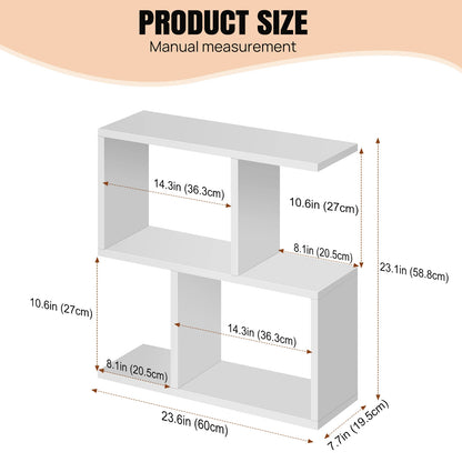 2 Tier Storage End Side Table Versatile C Table Shelves Organizer Office Living Room End Desk Stand Display60x60x19.5cm, White