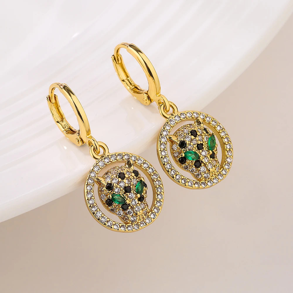 NEWBUY 2024 New Fashion Gold Color Stainless Steel Wedding Jewelry Luxury AAA CZ Zircon Leopard Earrings For Elegant Women Gift