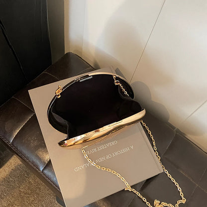 2024 Acrylic Shining Shoulder Bag Metal Oval Shaped Women Crossbody Bags Luxury Designer Handbag Novelty Clutch Purse with Chain