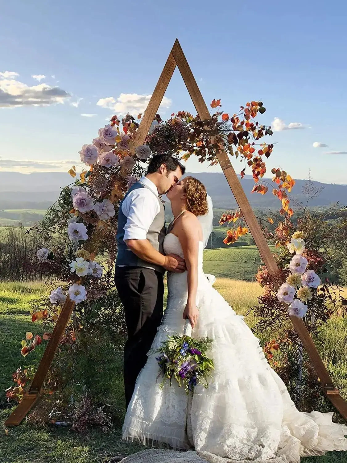 2 Pack Triangle Wooden Wedding Arch Oversized Ceremony Archway Backdrop Frame Background Flower Balloon Banquet Archway