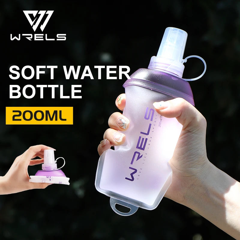 WRELS Outdoor Sport Water Bottle Camping Running Bicycle Soft Folding TPU Soft Flask Water Bag Large Diameter Light BPA Free