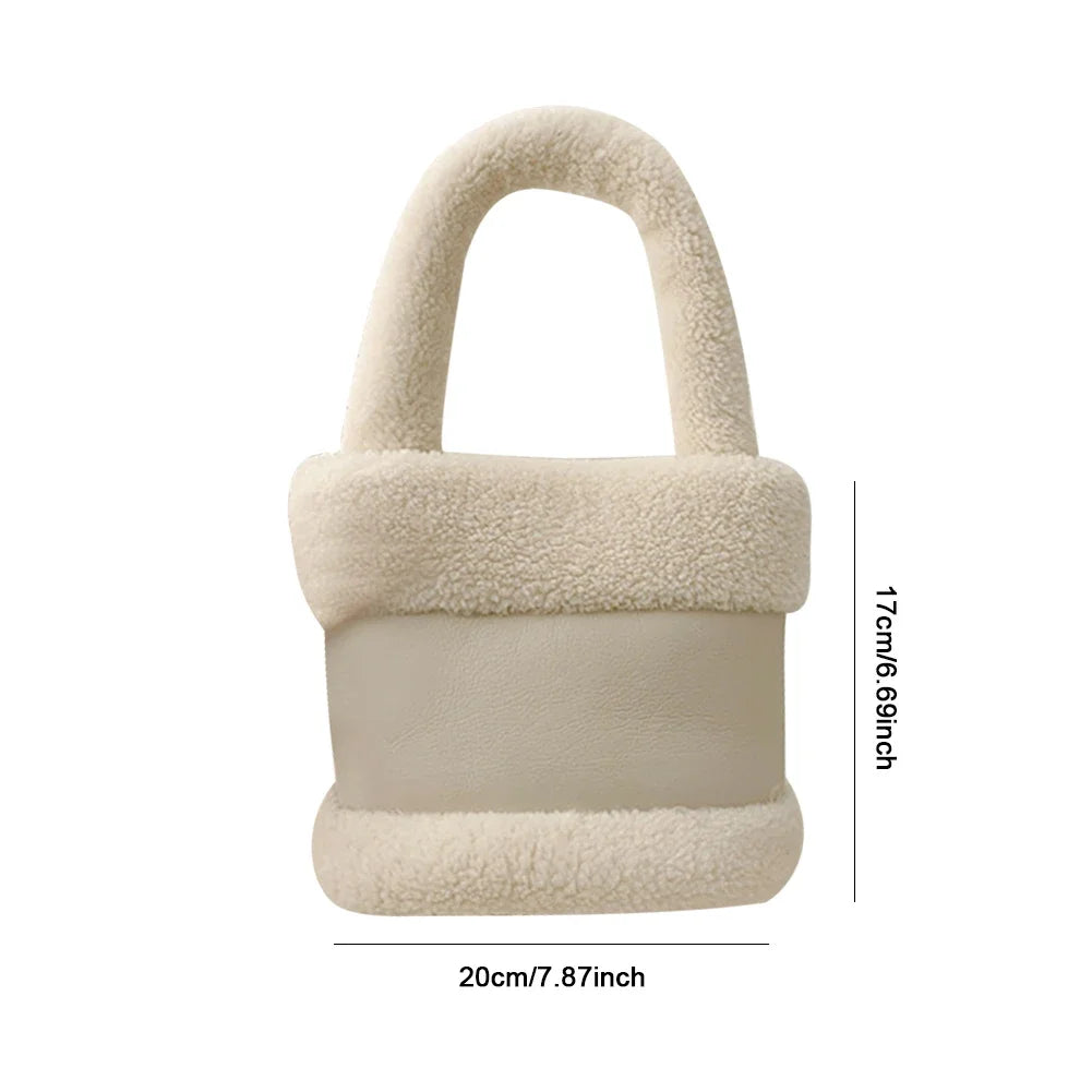 Winter Tote Bag for Women Plush Bucket Bags Luxury Design Faux Fur Handbags Lamb Wool Shoulder Bag Fluffy Top Handle Bag Purse