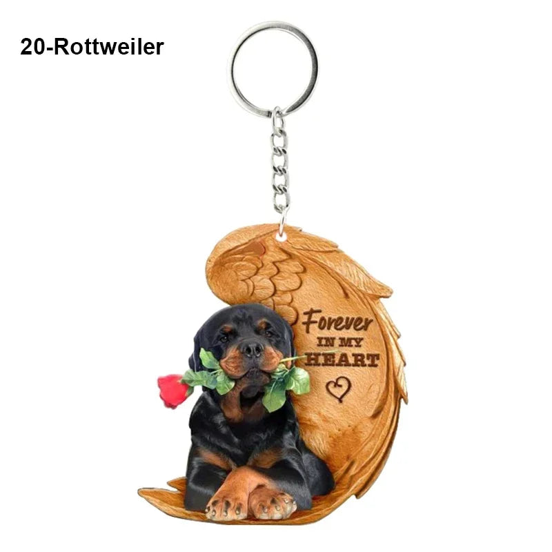 1 Piece 23 Style Dog Forever In My Heart  Angel Pendant Bag Key Chains Car Keychain Keyring  Pet Jewelry Gift For Women Girls