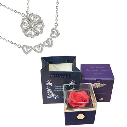 Rotating Rose Box-4 Clover Magnetic Heart Necklace Accept Drop Shipping with Free Shipping