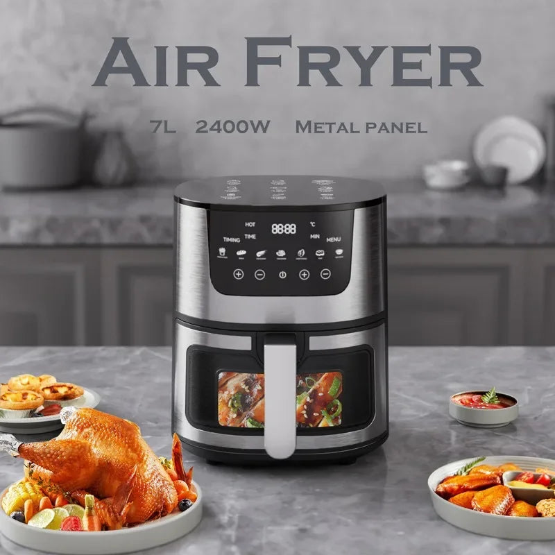 Electric Air Fryer Smart 7L Multi-function Hot Convection Oven Deep Fryer Without Oil LED Touch Control 1400W Visible Window