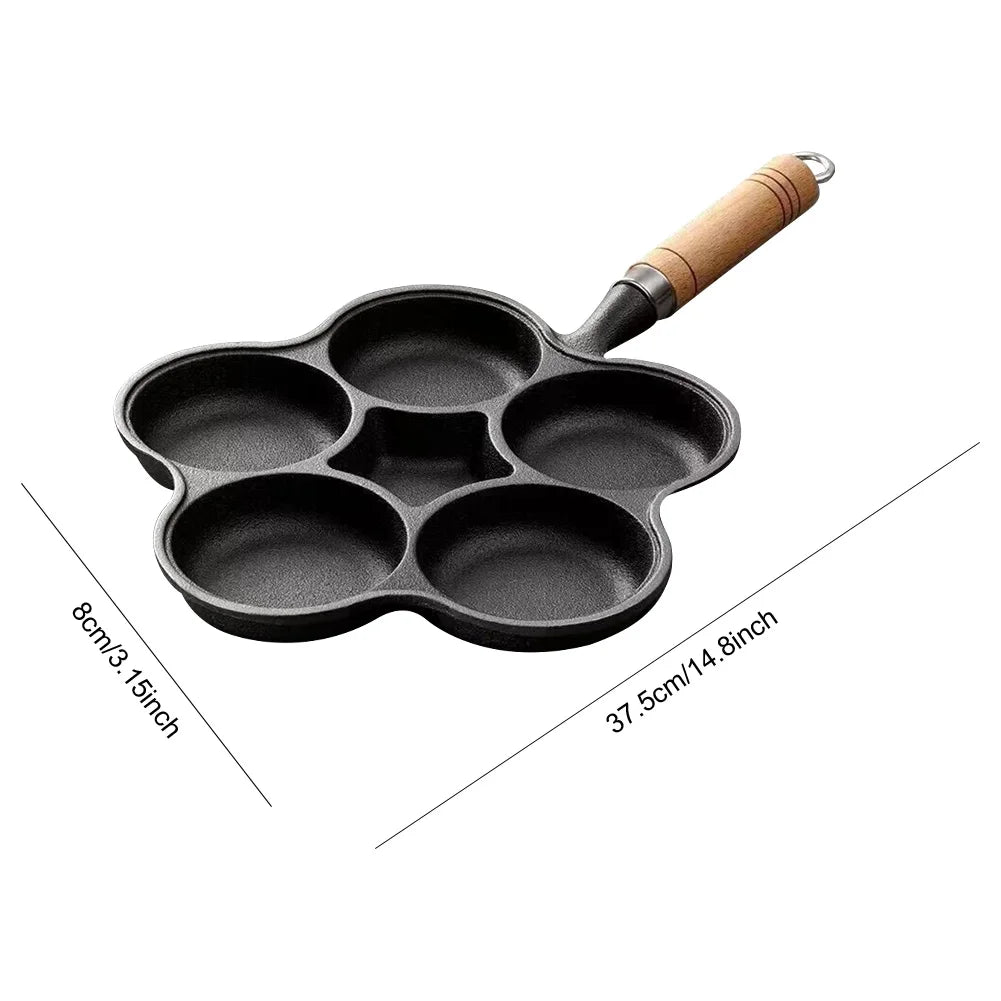 5 Round Holes Egg Frying Pan Cast Iron Cookware Pancake Pan Creative Breakfast Grill Cooking Pot for Gas Stove Induction Cooker