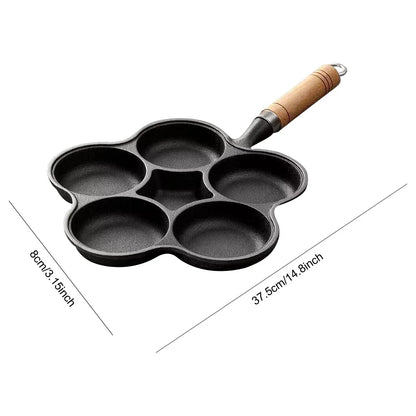 5 Round Holes Egg Frying Pan Cast Iron Cookware Pancake Pan Creative Breakfast Grill Cooking Pot for Gas Stove Induction Cooker