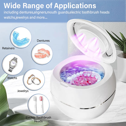 Ultrasonic Cleaner For Retainers Dentures Jewelry Cleaning Machine Mini Portable UV Ultrasonic False Teeth Retainer Cleaner