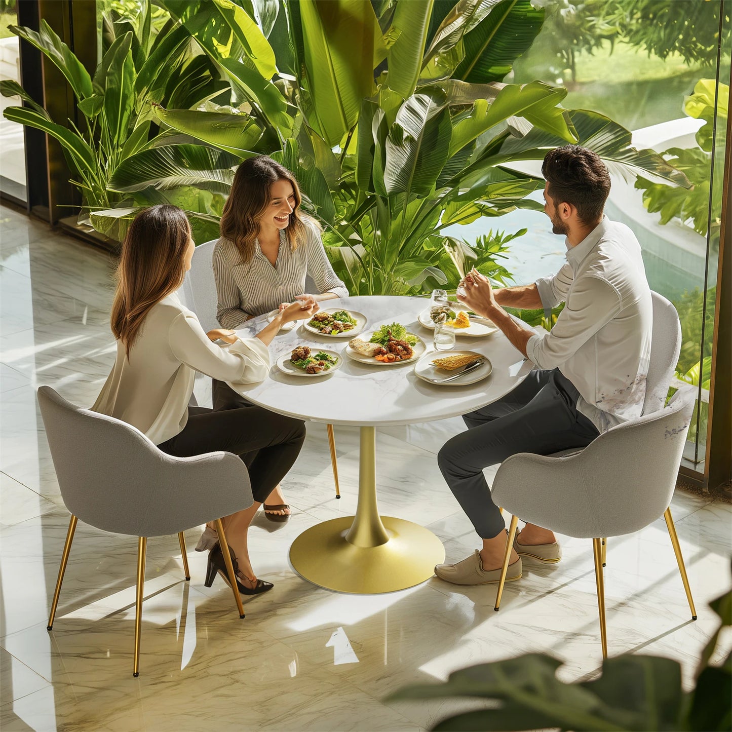 78cm Tall Leisure Round Kitchen Dining Table with Sintered Stone Top and Pedestal Base Bar Height Bistro Table