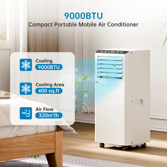 4-In-1 Portable Air Conditioner With Follow Me Function, 9000BTU Dehumidifier, Ventilation, 24 Hour Timer,Sleep Mode&Window Kit