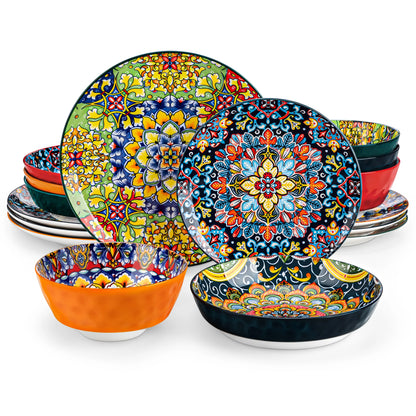 vancasso 12/16/18/24 Piece Ceramic Dinnerware Set Stoneware Bohemian Style with Dinner/Dessert Plate/Cereal/Pasta Bowl For 6