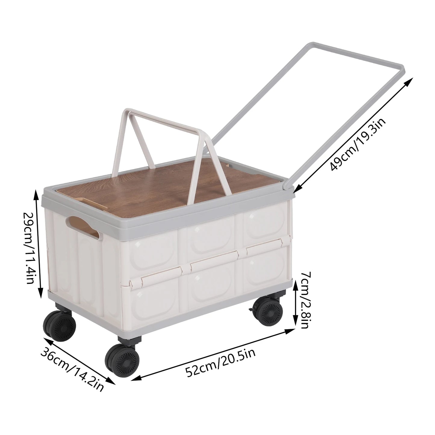 50L Professional Folding Box Rolling Crate Shopping Trolley Foldable Shopping Cart with Lid Big Capacity Container