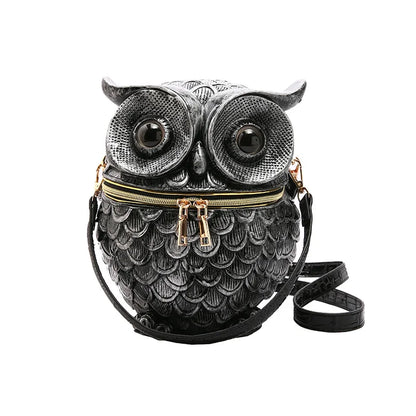 Women 3D Owl Shoulder Bag PU Leather Animal Shape Crossbody Bag Detachable Strap Simulated Owl Satchel Bag Girls Daily Bag