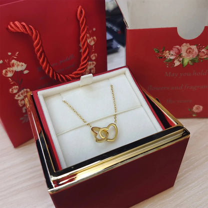 2024 New Valentine's Day Gift  Custom for Women Double Heart Engraved Name Steel Necklace Eternal Rose Box Wedding Ring Box