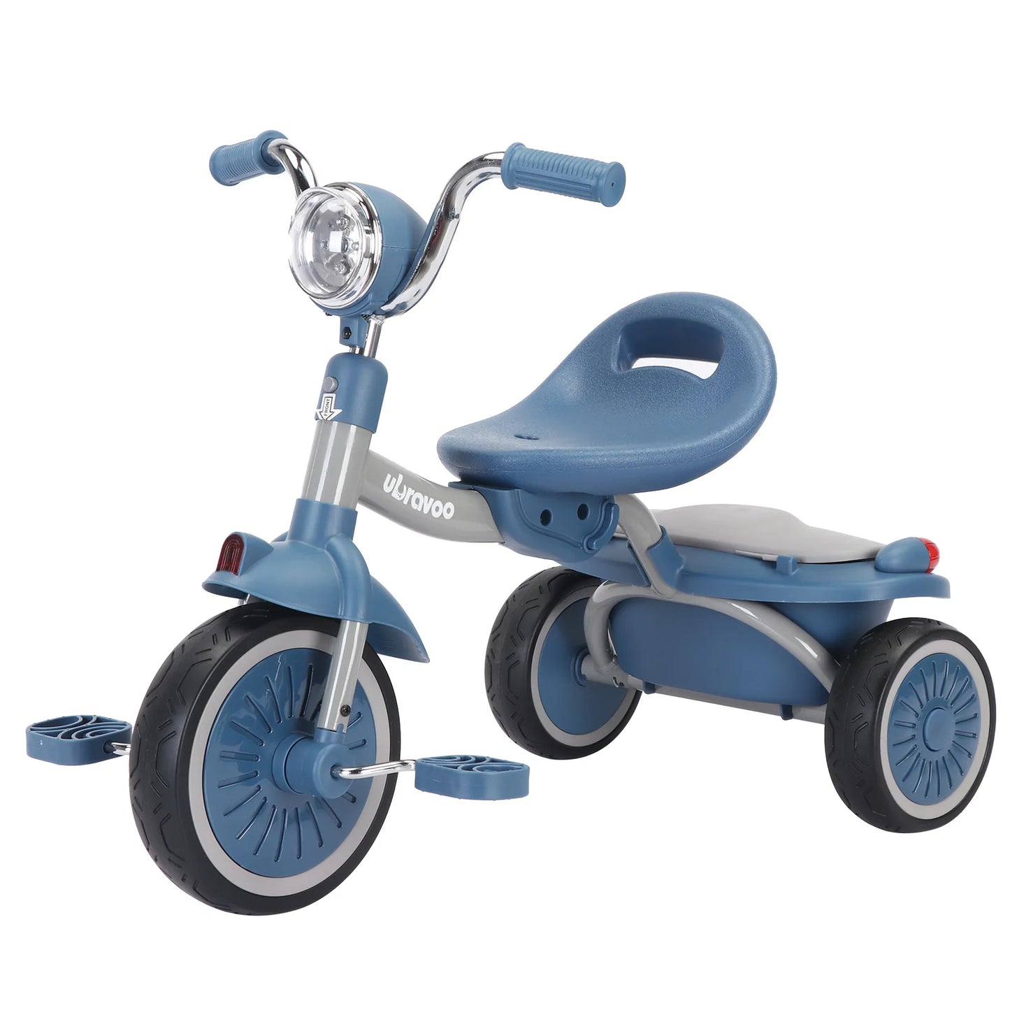 UBRAVOO Baby Foldable Tricycle Trike with Pedals,Unique PU Wheels with Elasticity Shock-absorbing Effect,Cool Lights,1-5 Years