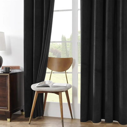 1PC Black Curtains for Living Room Curtain for Bedroom Luxury Heavy Duty Thermal Insulated Velvet Curtains Rod Pocket