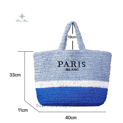 Women's Fashion Large Capacity Handmade Straw Knitting Tote Bag Summer Travel Beach Shoulder Bags Casual Simple Portable Handbag