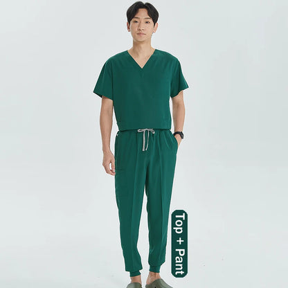 Unisex Medical Uniforms V-neck Top Jogger Pants Scrub Set Stretch Surgical Workwear Dentist Vet Nursing Suit Doctor Outfit S21