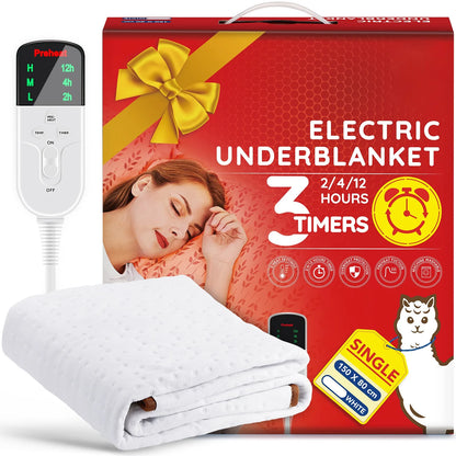 Electric blanket with auto shut-off Under bed heater with 12 hour timer and 3 heat levels with overheat protection