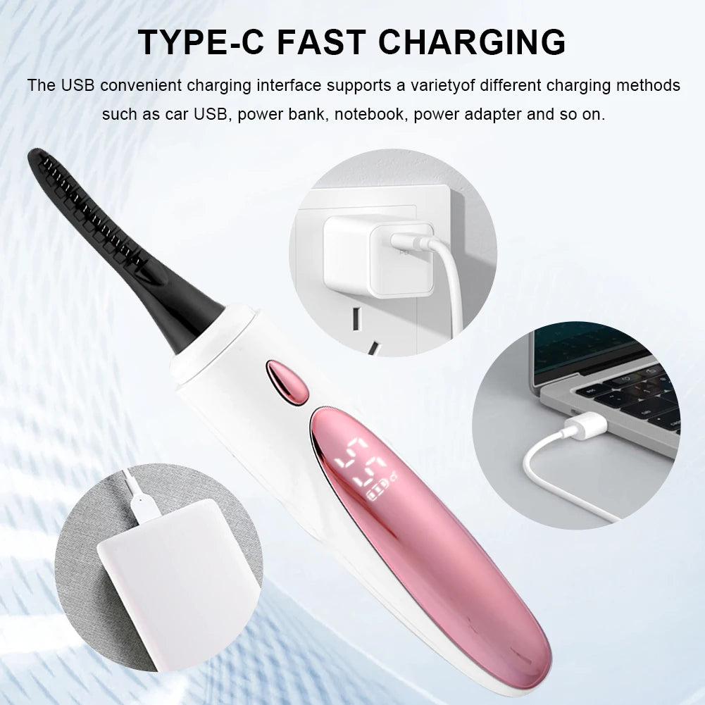 Heated Eyelash Curler 24H Long Lasting Electric Eyelash Curler 4 Temp Settings Eyelash Clip USB Rechargeable Makeup Accessories