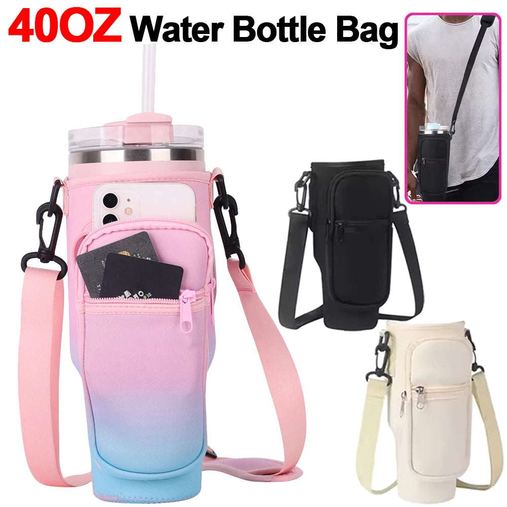 40OZ Water Bottle Carrier Bag with Phone Pocket for Stanley Cup, Water Bottle Holder with Adjustable Strap Thermos Cup Holder