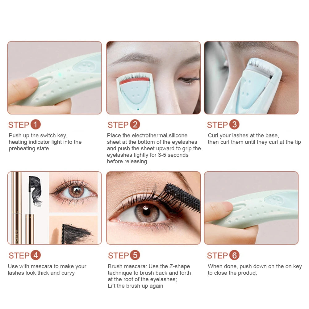 Electric Heated Eyelash Curler USB Rechargeable Eyelashes Curler Quick Heating Natural Eyelash Curler Long Lasting Makeup