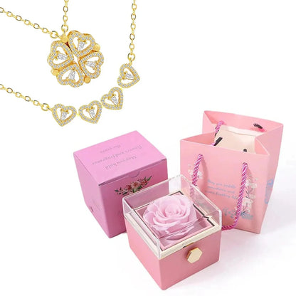 Rotating Rose Box-4 Clover Magnetic Heart Necklace Accept Drop Shipping with Free Shipping