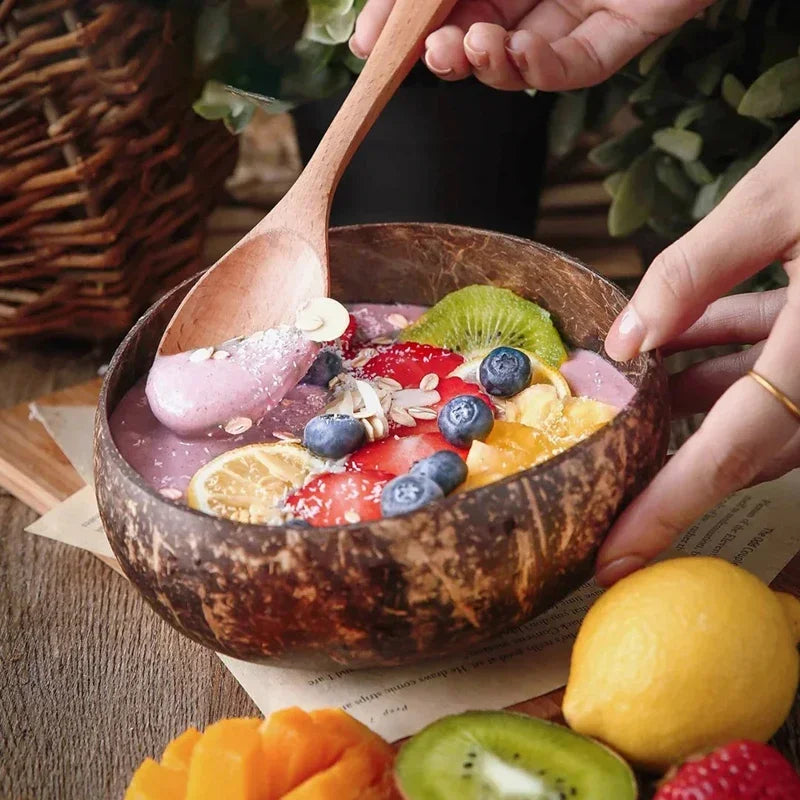 WIKHOSTAR Coconut Bowls For Serving Dishes Wooden Salad Natural Coconut Shell Bowl  Bowl Serving Utensils Breakfast Party