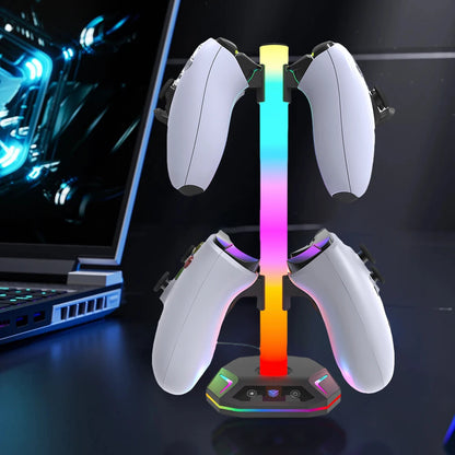 RGB Headset Stand Controller Holder for PS5/PS4/Xbox/Switch Pro 9 Light Modes with USB C/Data Ports Charging Desk Earphone Hook